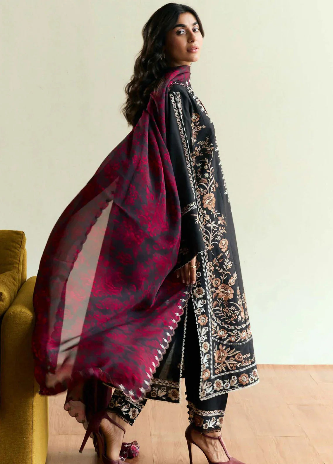 Zara Shahjahan Embroidered Dhanak Three Piece - COCO-78