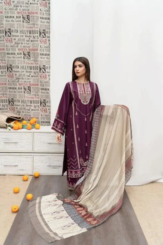Urge Three Piece Embroidered Dhanak URW-169