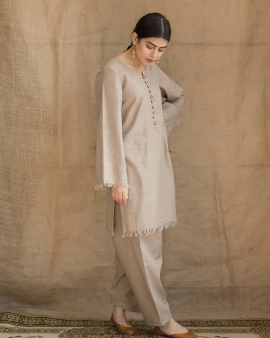 SKIN-GREY Dhanak Embroidered three piece With Dhanak Shawl FCC-452