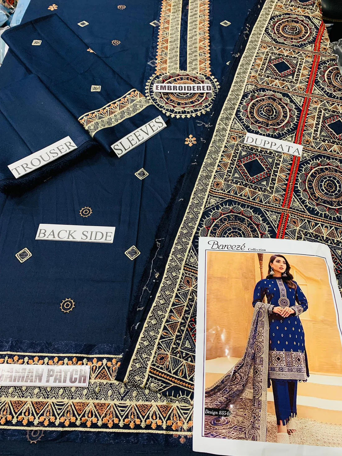 Blue Embroidered Karandi Three Piece Winter Collection FCC-189