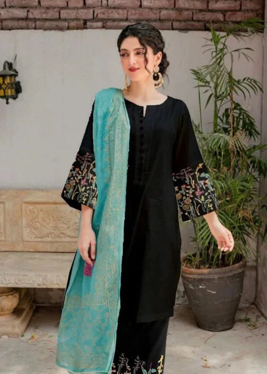 Black Embroidered Three Piece Dhanak FCC-882