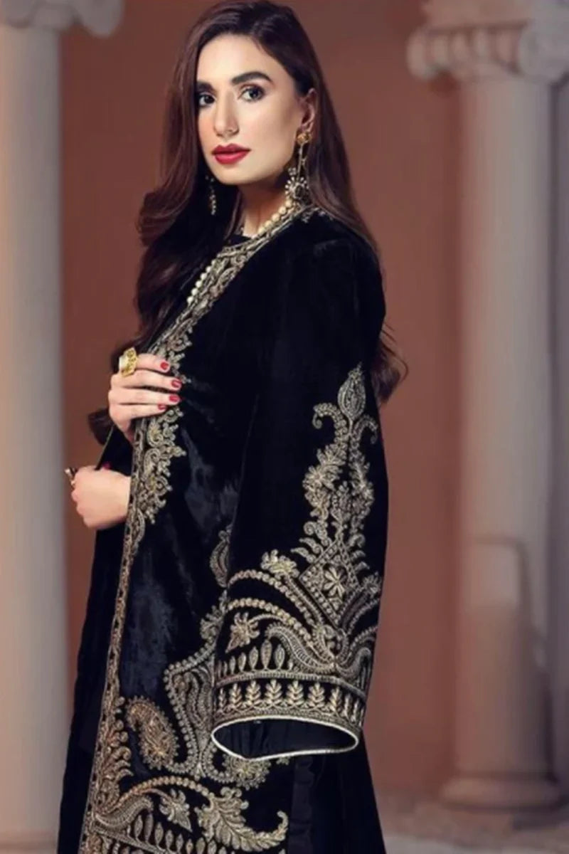 Maria.B 2 Piece Embroidered Velvet D-472