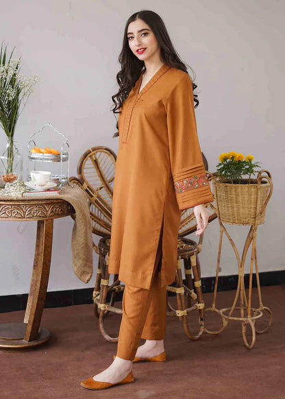 Embroidered Three Piece With Dhanak Duppata Fcc-476 (Musturd Dhanak)