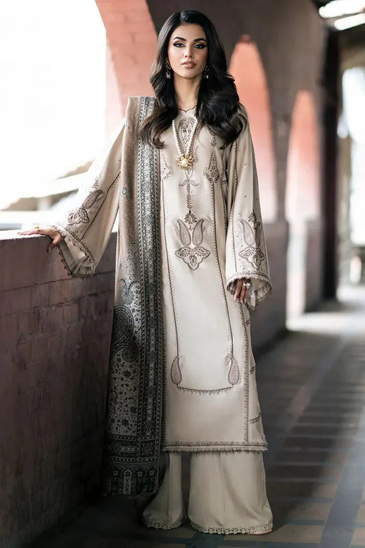 Izel Three Piece Embroidered Dhanak D-168