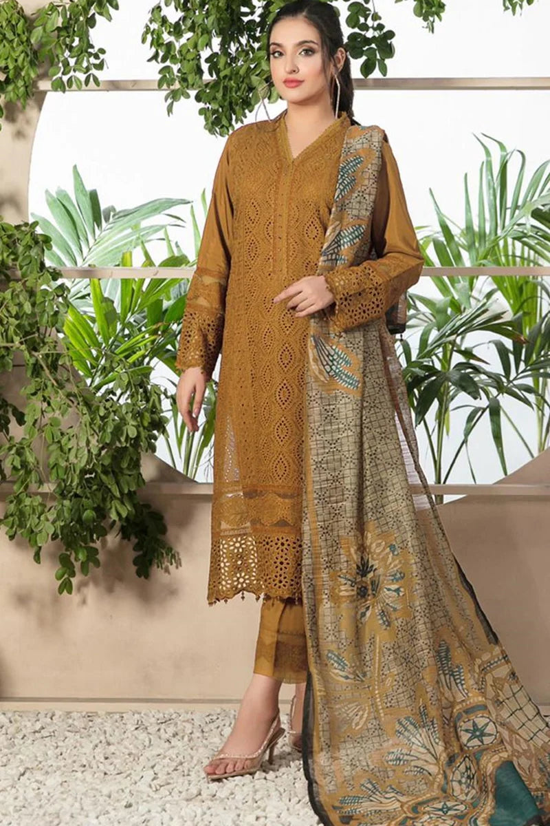 Chikenkari lawn Embroidered Three Piece Collection (D-762 Musturd)