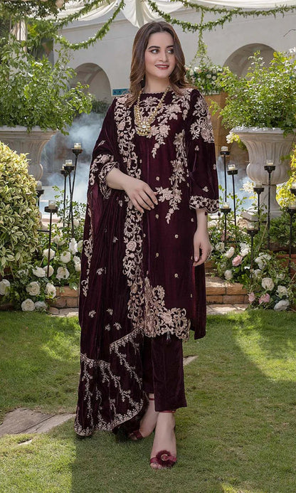 Embroidered Velvet 3 piece With Velvet Shawl Winter Collection FCC ZC-111