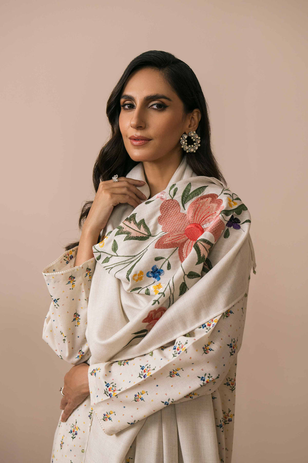 Nishat Embroidered Dhanak Off White Three Piece NL-755