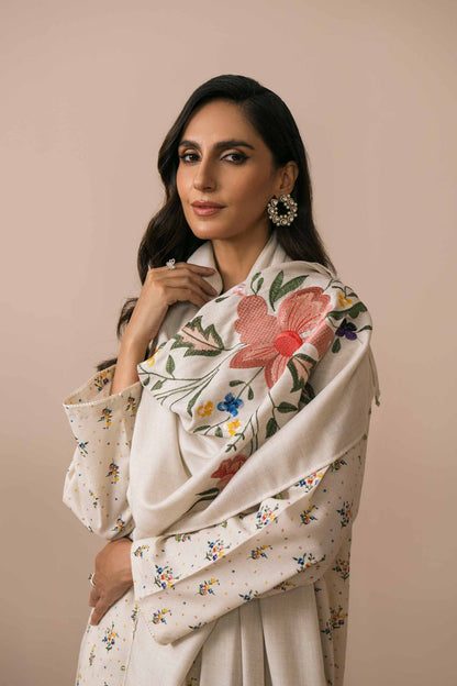 Nishat Embroidered Dhanak Off White Three Piece NL-755