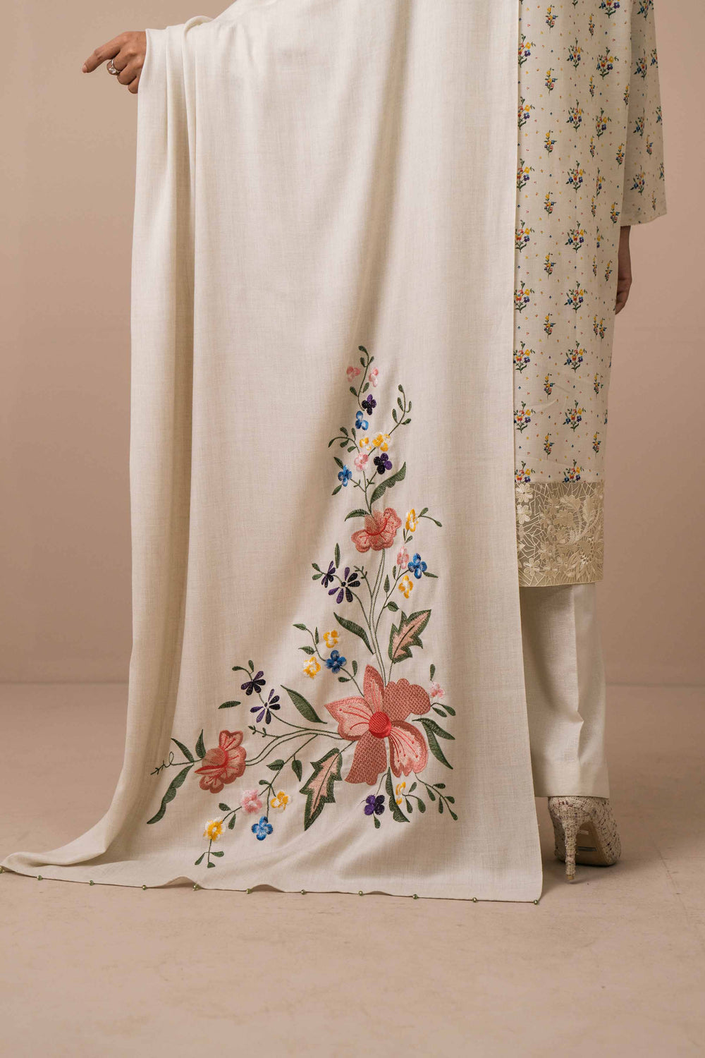 Nishat Embroidered Dhanak Off White Three Piece NL-755