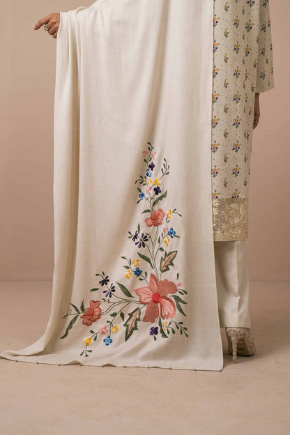 Nishat Embroidered Dhanak Off White Three Piece NL-755