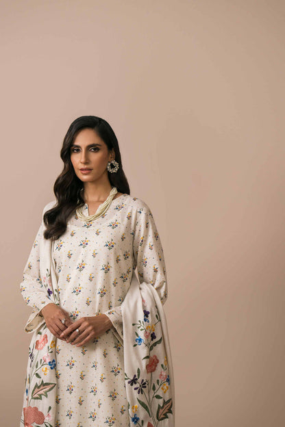 Nishat Embroidered Dhanak Off White Three Piece NL-755