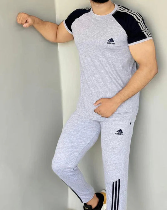 003 BLACK LOGO & BLACK PANEL TRACKSUIT COTTON TWINSET - GREY