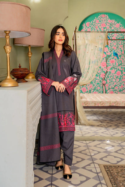 Embroidered Dhanak 3 Piece fcc-843 Black