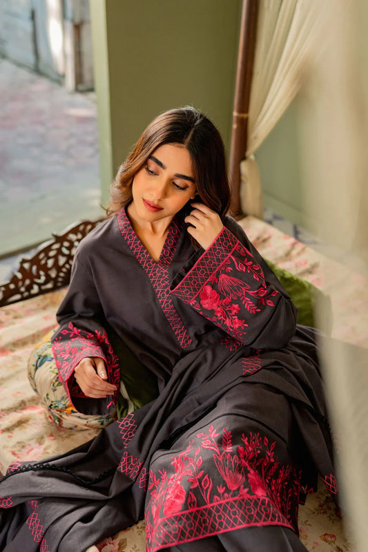 Embroidered Dhanak 3 Piece fcc-843 Black