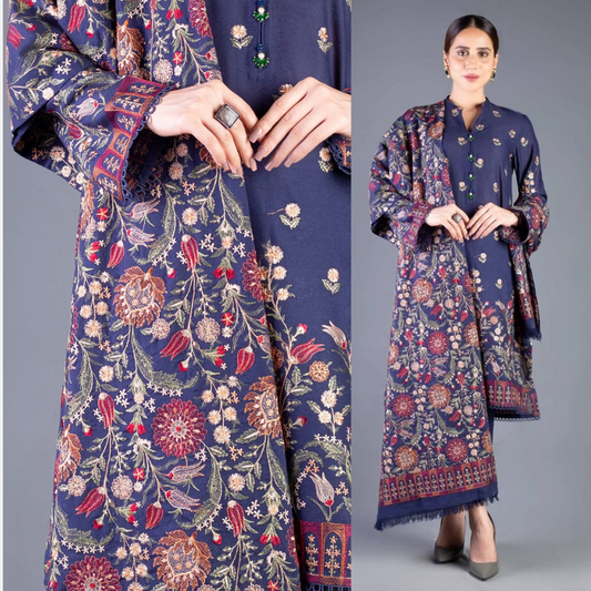 Bareeze Blue Embroidered Dhanak 3 Piece Winter Collection FCC-192