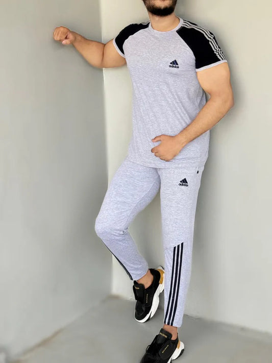 003 BLACK LOGO & BLACK PANEL TRACKSUIT COTTON TWINSET - GREY