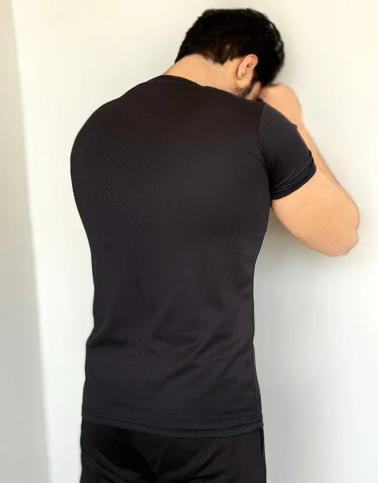 LYCRA COMFORT STYLISH HALF SLEEVES FORMAL T-SHIRT - BLACK