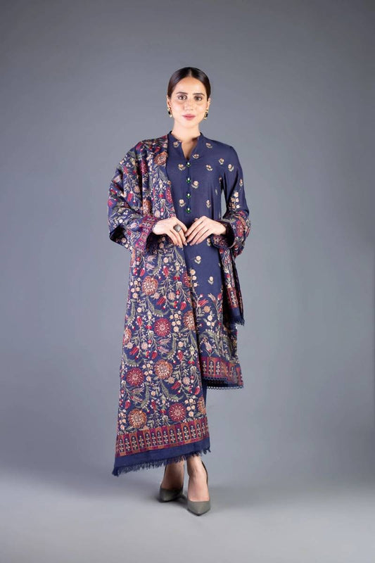 Bareeze Blue Embroidered Dhanak 3 Piece Winter Collection FCC-192