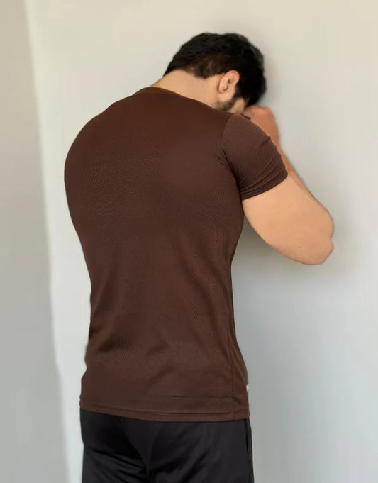 LYCRA COMFORT STYLISH HALF SLEEVES FORMAL T-SHIRT - BROWN