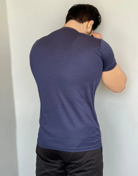 LYCRA COMFORT STYLISH HALF SLEEVES FORMAL T-SHIRT - NAVY BLUE